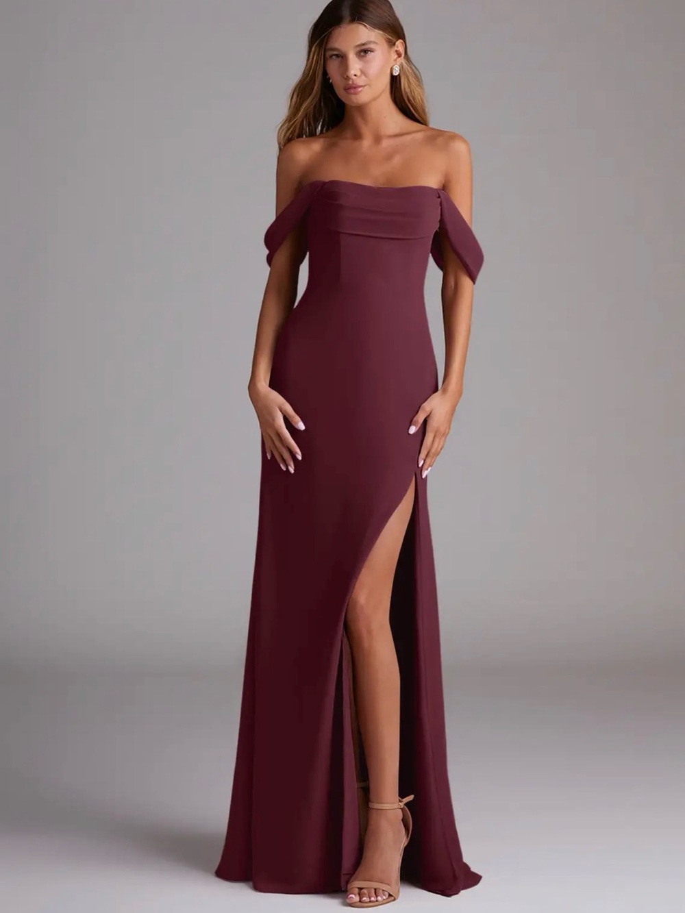 Cabernet Chiffon Gown with Side Slit